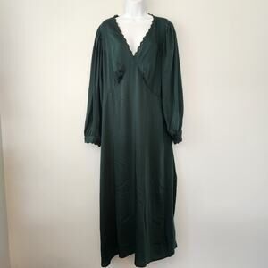 Gap Smocked Maxi Dress Women XXL Deep Green Minimalist Whimsigoth Lagenlook Chic